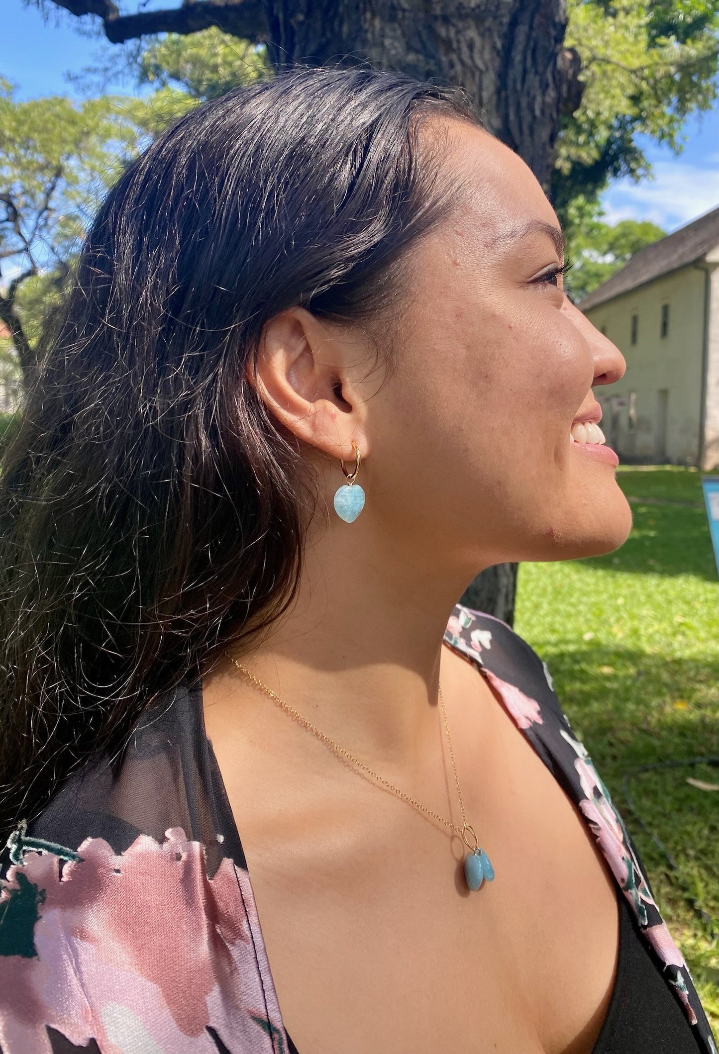 Amazonite Two Hearts Necklace - Gold Filled