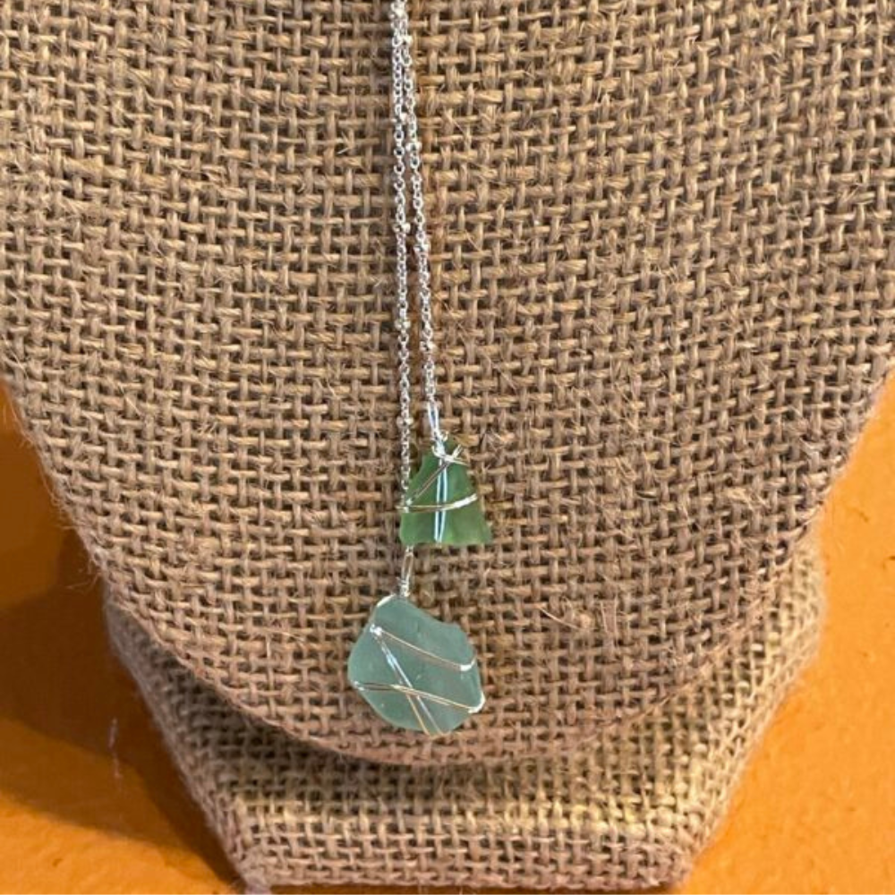 20″ Sterling Silver Lariat Sea Glass Necklace