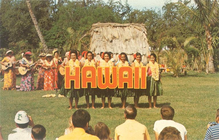 Greeting Card Hula Girls with Hawaii Letters