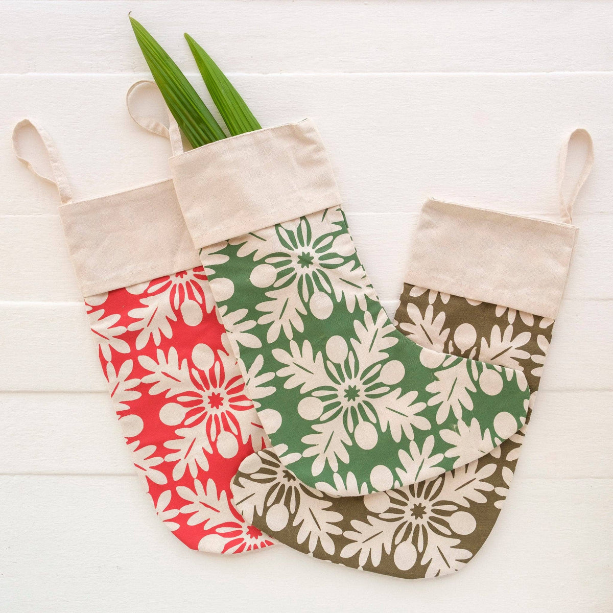 Large Handprinted Holiday Stocking, Balekana Print