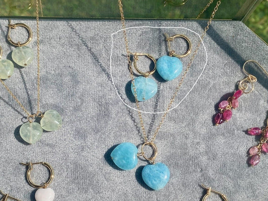Amazonite Heart Earrings - Huggie Hoops