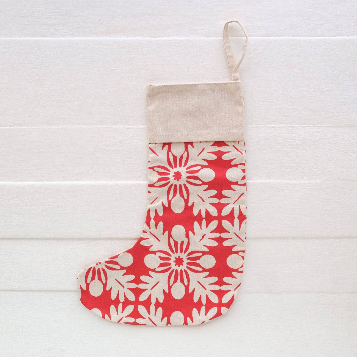 Large Handprinted Holiday Stocking, Balekana Print