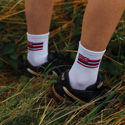 Mid-Rise Hae Hawaiʻi Kakini - Hawaiian Flag Socks (White)