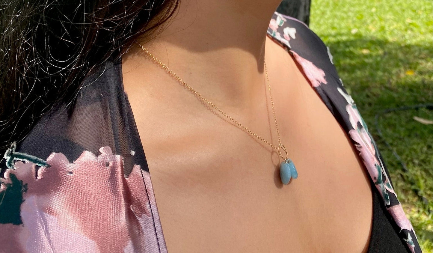 Amazonite Two Hearts Necklace - Gold Filled