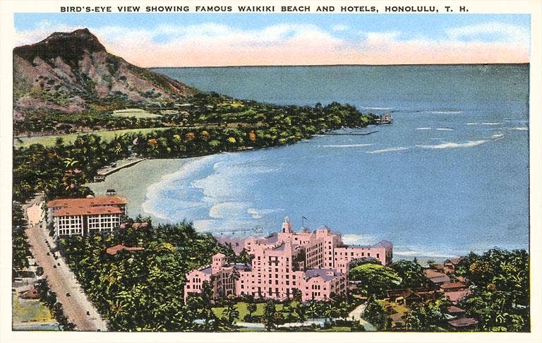 Postcard Vintage Waikiki Beach