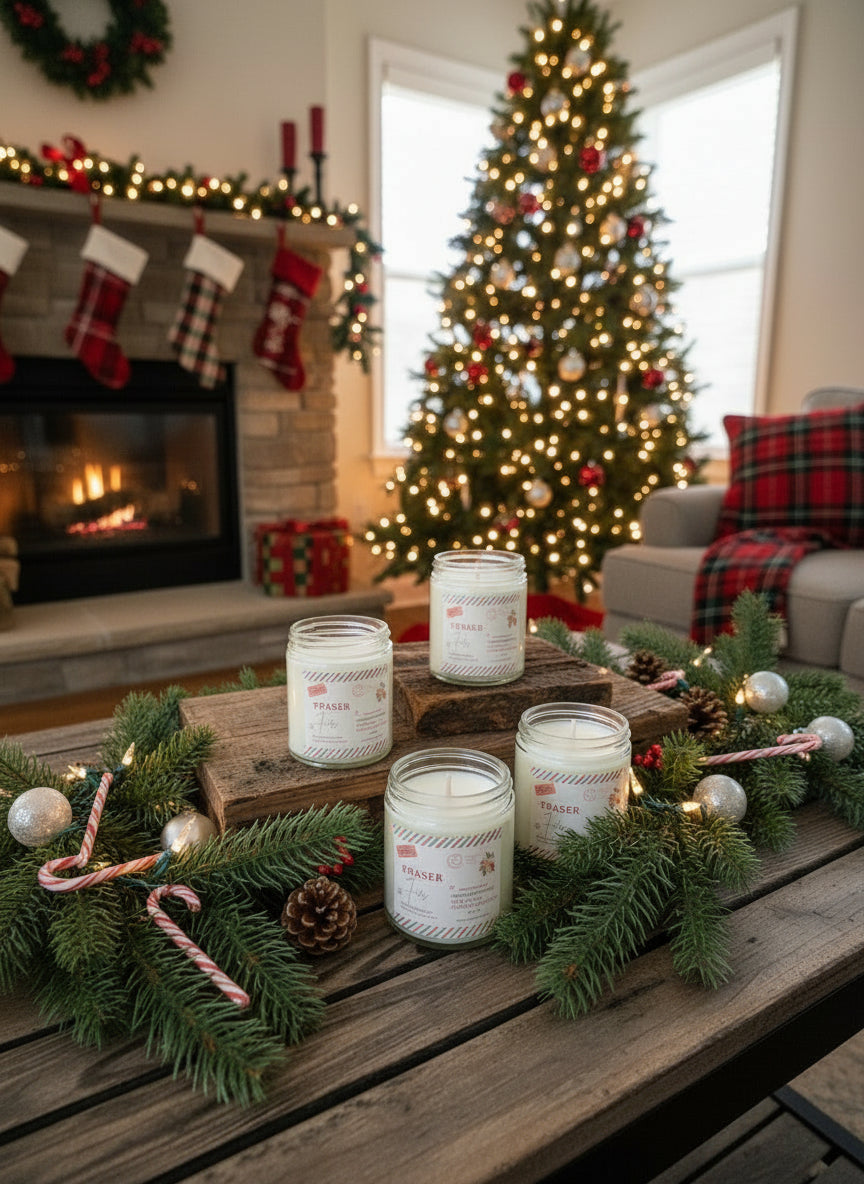 Fraser Fir 4oz. Handpoured "Happy Holidays Hawaiian Mission Houses" Candle