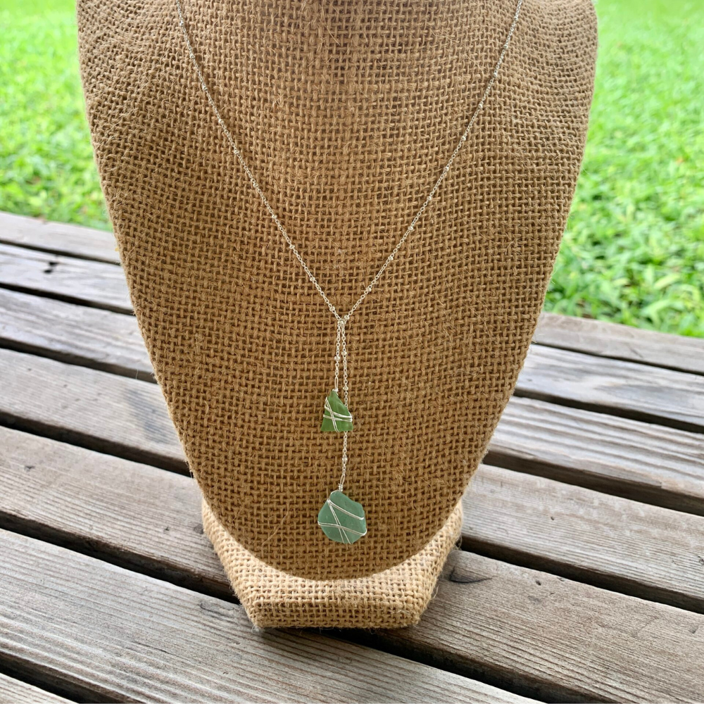20″ Sterling Silver Lariat Sea Glass Necklace